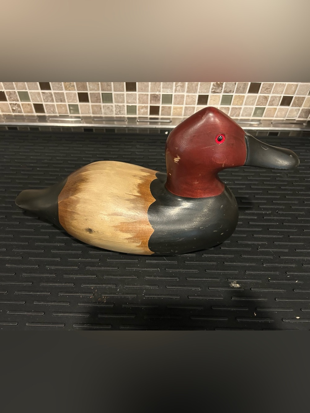 Vintage 1982 Ron Fisher Signed Hand Carved Wood Duck Decoy Canvasback Drake